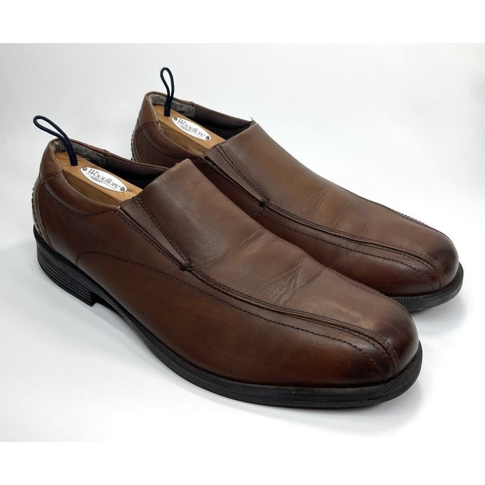Thom McAn Mens Medfield Bike Toe Slip Loafer Dress Shoe Brown Leather Size US 11